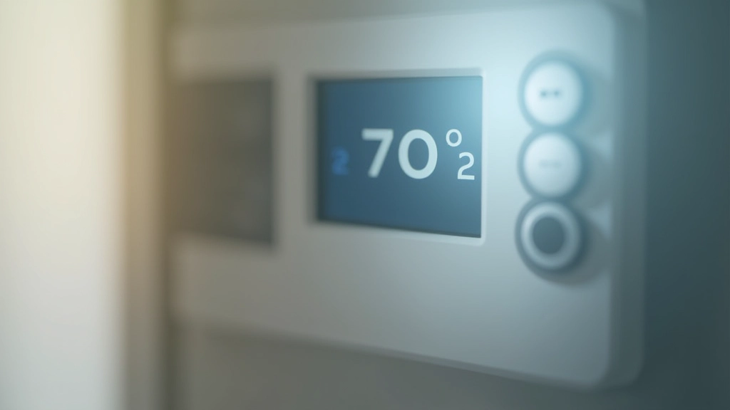 Air conditioning thermostat showing temperature settings for energy savings