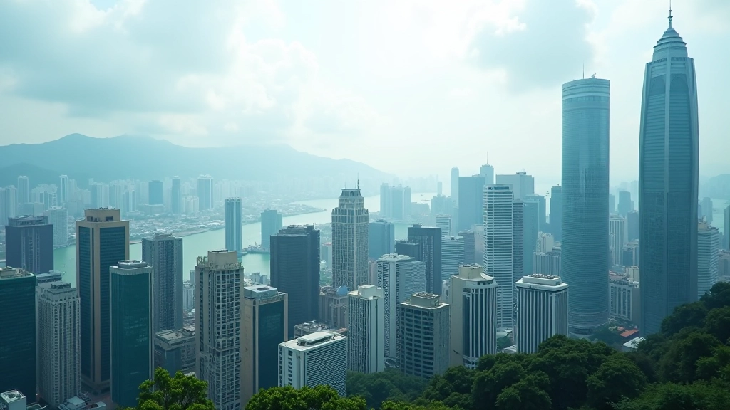 Hong Kong skyline during humid summer with air conditioning units