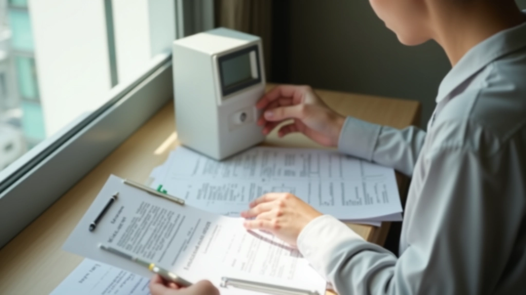 Person reviewing utility bills and energy management documents in Hong Kong apartment